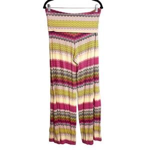 Karina Grimaldi Women Wide Leg Pants Large Pull On Knit Zig Zag Chevron Eclectic